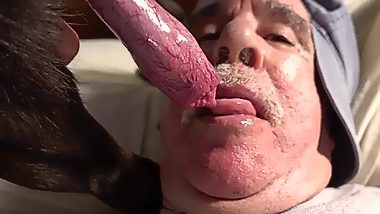 Man sucking dog cock