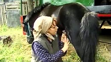 Country woman have first animal sex. Horse have low erection...